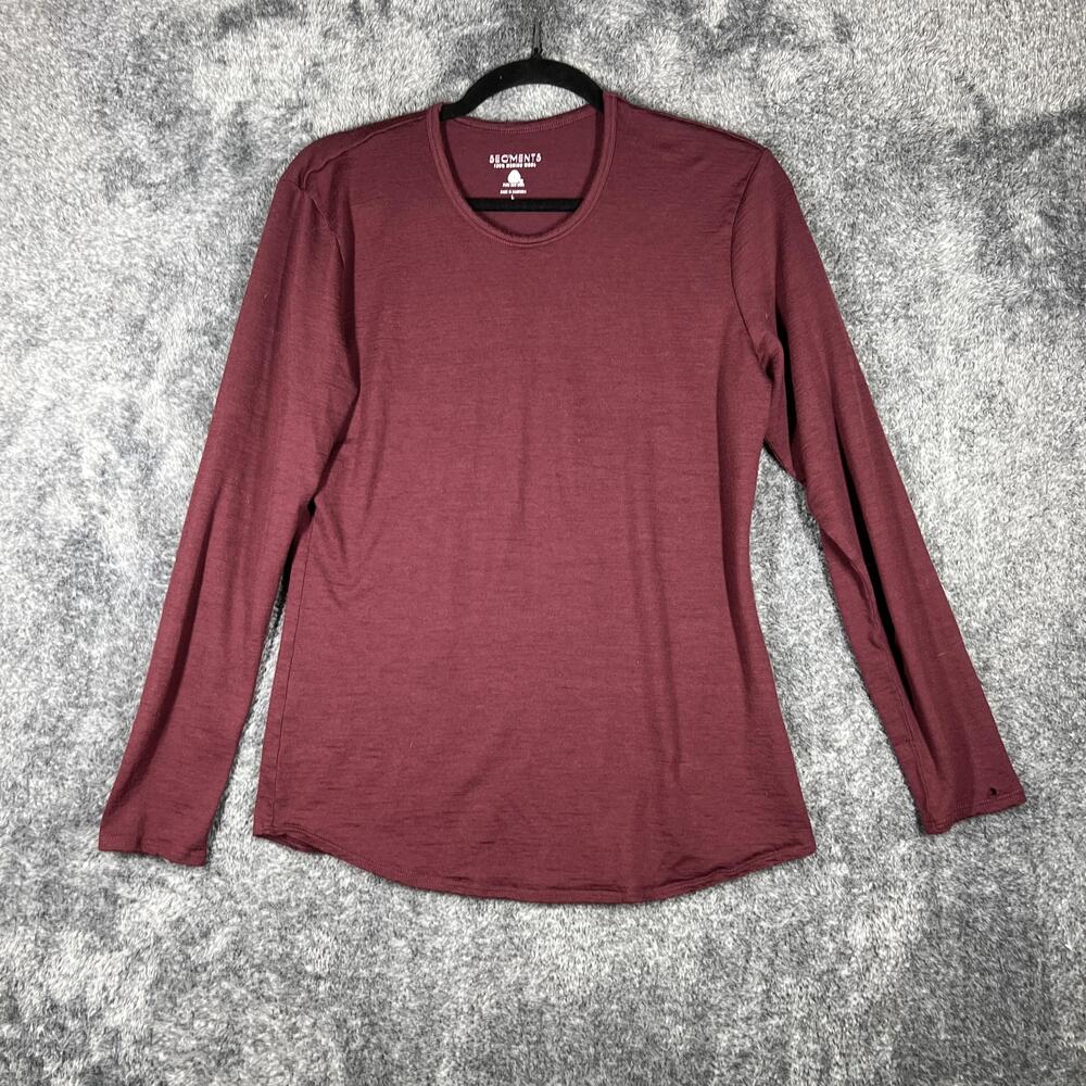 SEGMENTS Shirt Womens L Red 100% Merino Wool Long Sleeve Crew Neck Basic